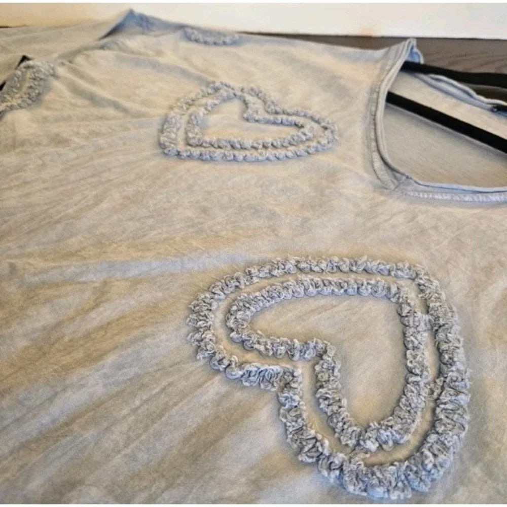 Made in Italy 100% Cotton Heart‎ Appliqué Lagenlook Oversized Boho Top Size O/S